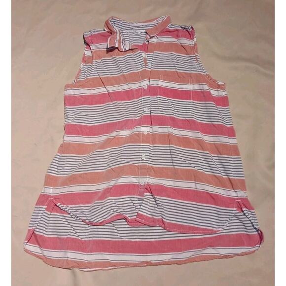 beachlunchlounge Tops - Beach Lunch Lounge Collection Large Sleeveless Button Up Pink White Coastal Flow